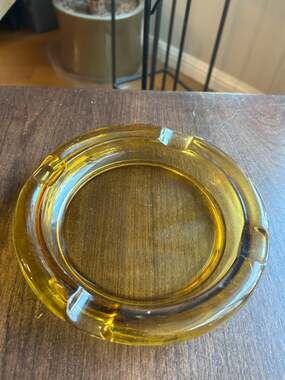 vintage amber glass ashtray 8” Mid-Century Modern